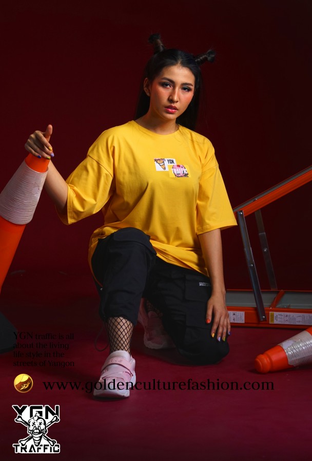 Ice -Cream Melt YGN Traffic Oversized Girl T-shirt (Yellow)